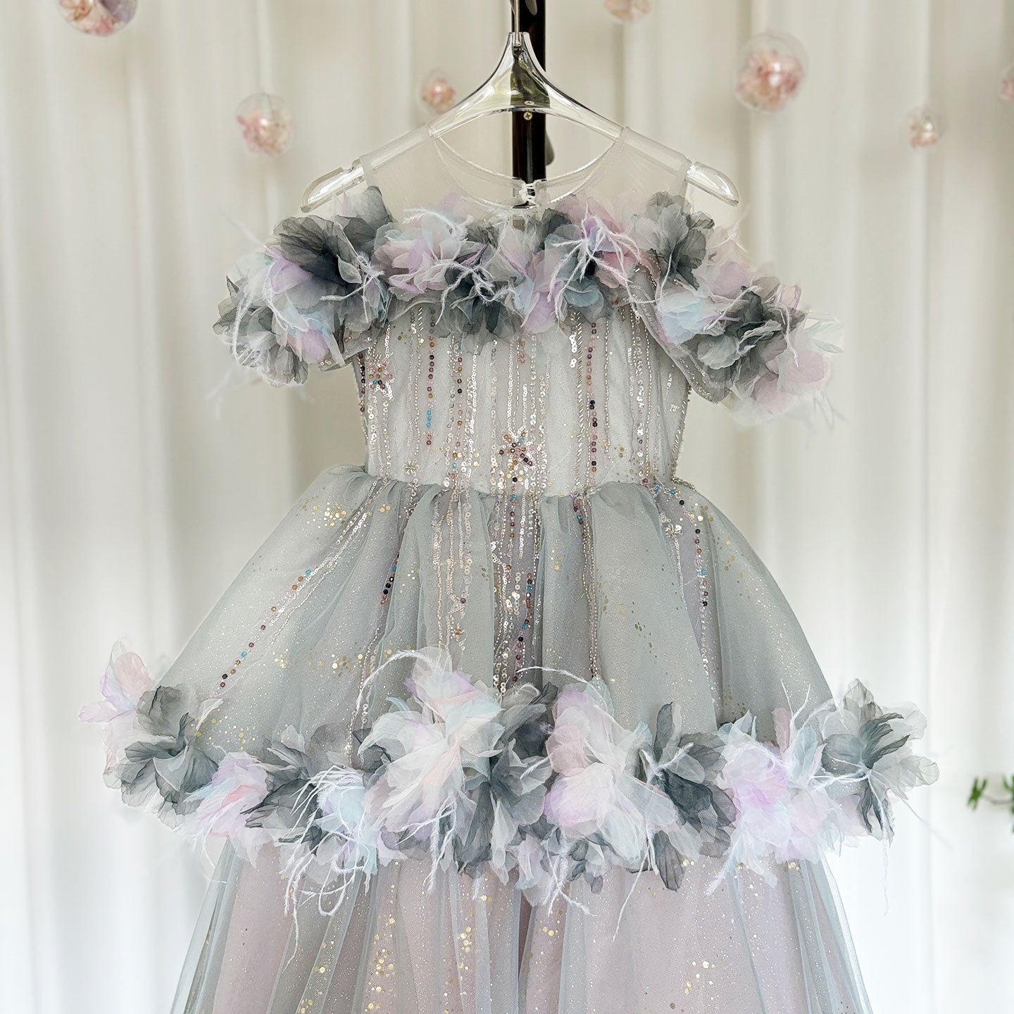 Luxury Lilac Flower Girl Dress Arabic Princess Kids Floor Length J083