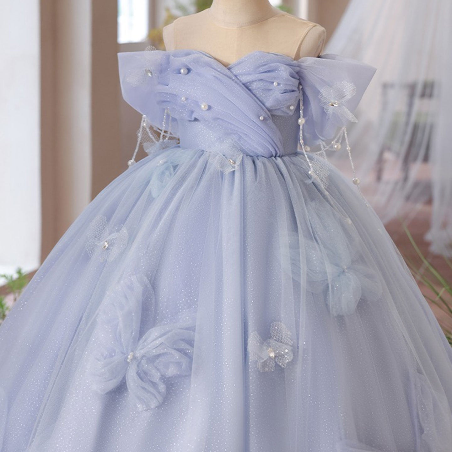 Luxury Lilac Girl Dress Beadeds Arabic with Cap J107