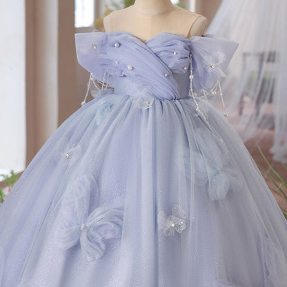 Luxury Lilac Girl Dress Beadeds Arabic with Cap J107