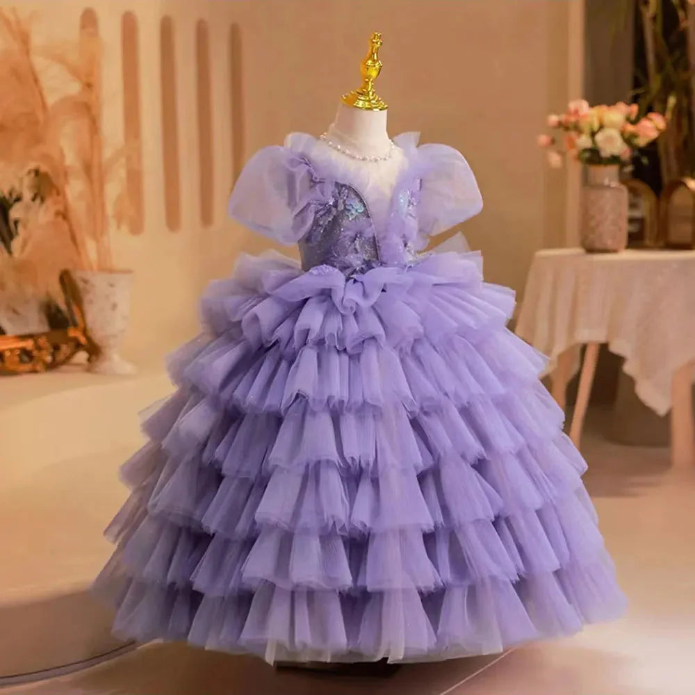 Luxury Lilac Girl Dress Beading Arabic Princess J244