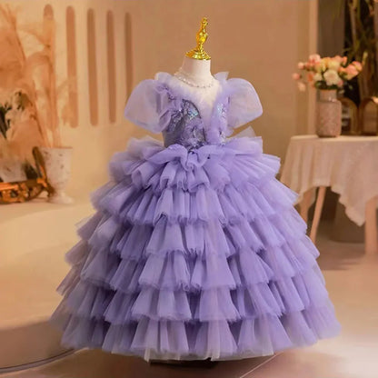 Luxury Lilac Girl Dress Beading Arabic Princess J244