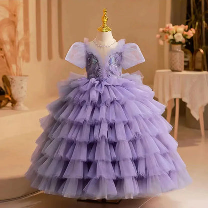 Luxury Lilac Girl Dress Beading Arabic Princess J244