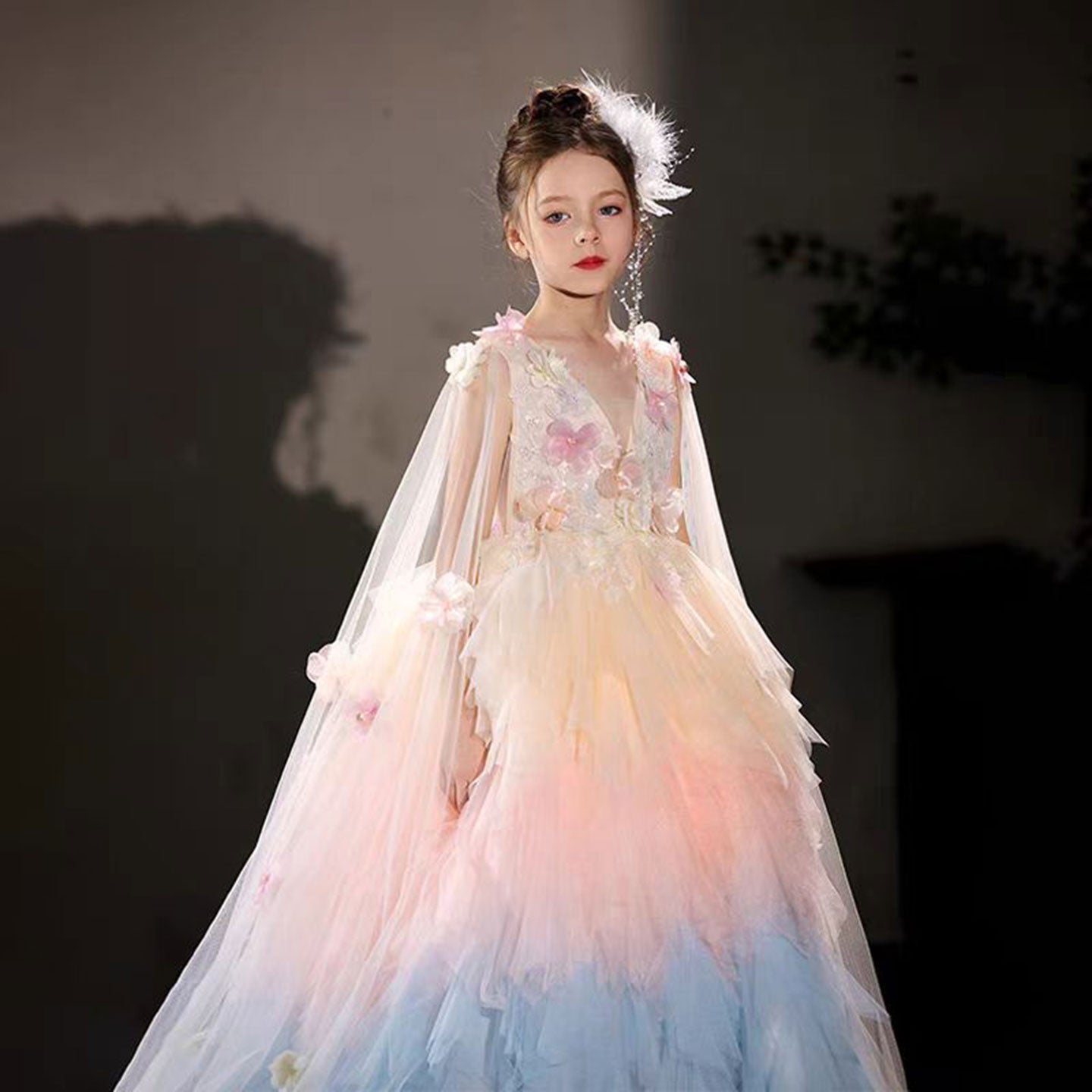 Luxury Multicoloured Girl Dress with Flowers for Birthday J065