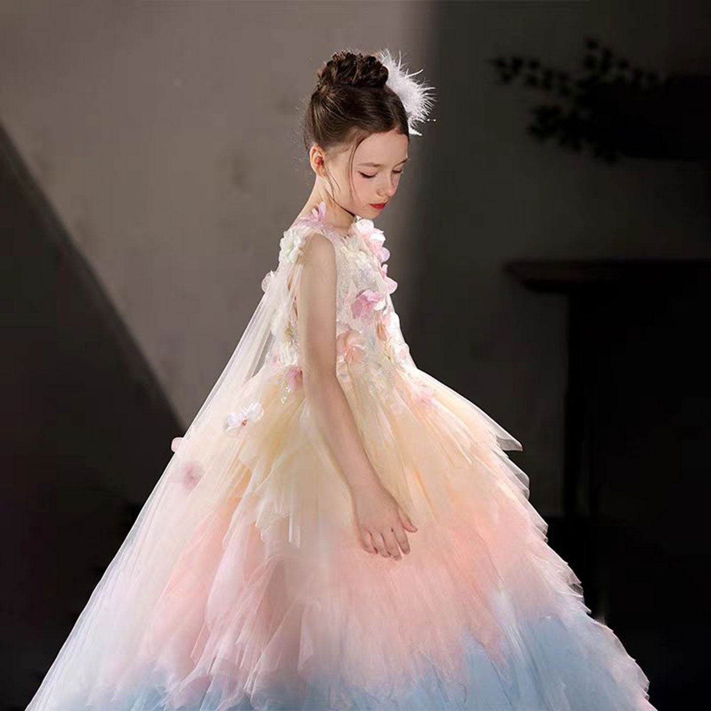 Luxury Multicoloured Girl Dress with Flowers for Birthday J065