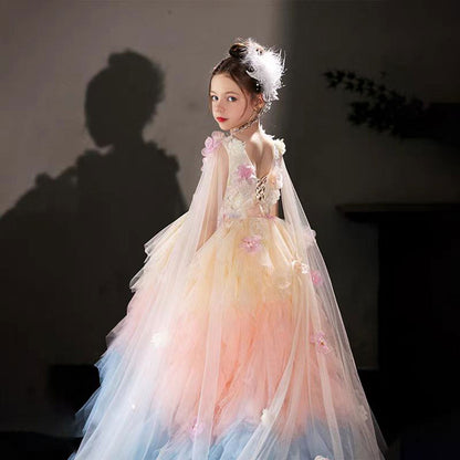 Luxury Multicoloured Girl Dress with Flowers for Birthday J065