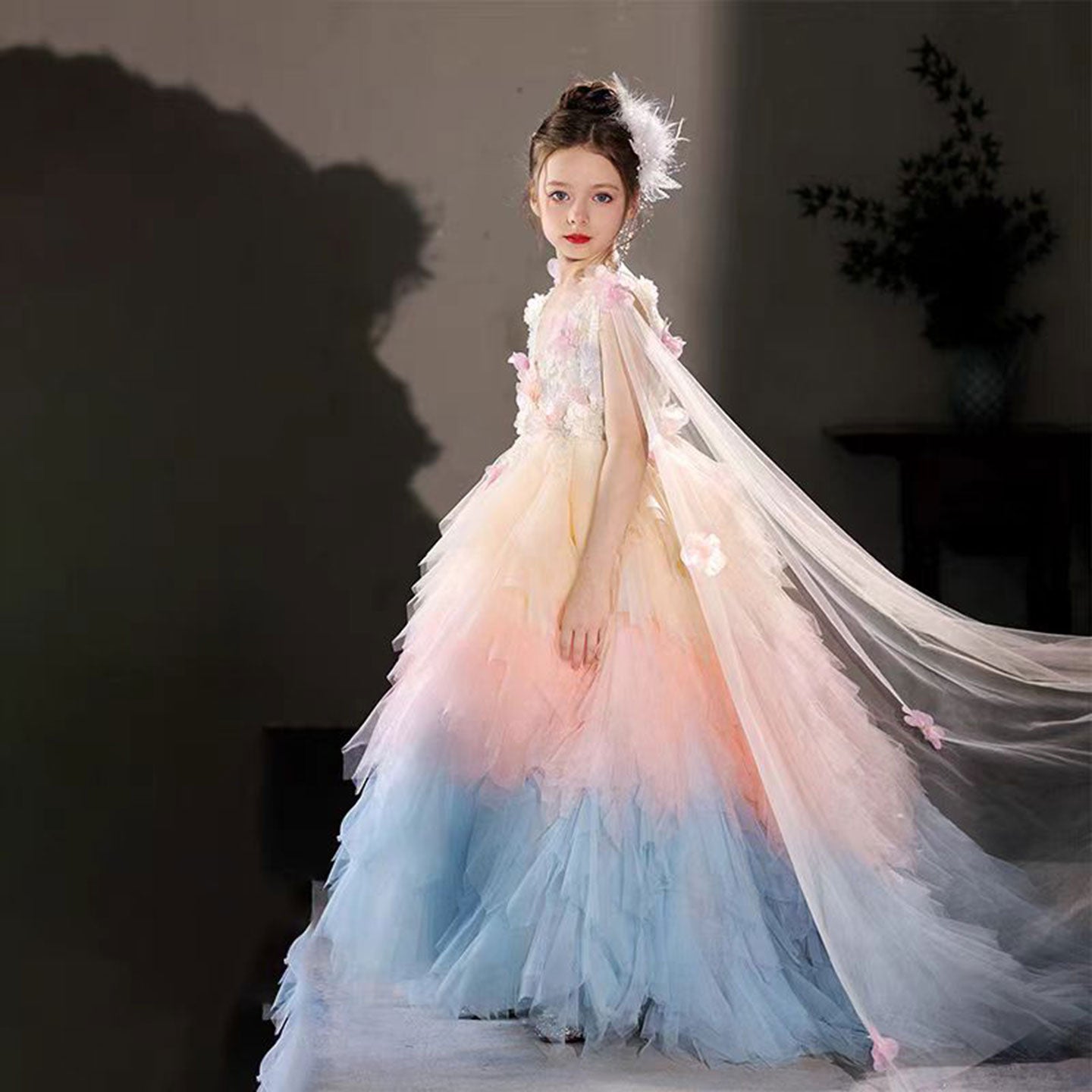 Luxury Multicoloured Girl Dress with Flowers for Birthday J065