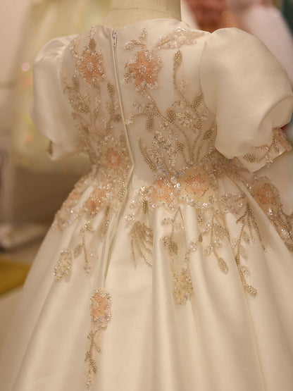 Luxury Off White Flower Girl Dresses Dubai Beading Sequined Princess J085