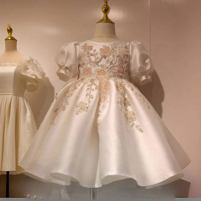 Luxury Off White Flower Girl Dresses Dubai Beading Sequined Princess J085
