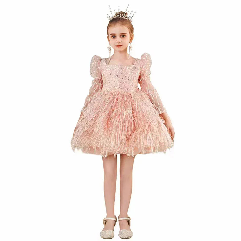 Luxury Pink Arabic Girl Dress Sequined Baby Kids Princess J161