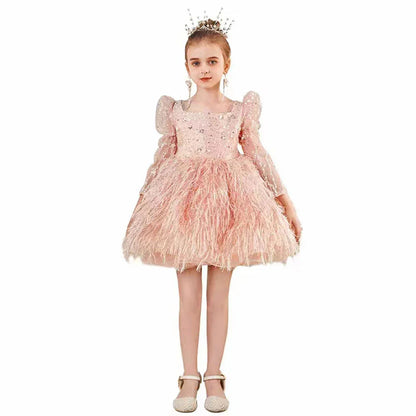 Luxury Pink Arabic Girl Dress Sequined Baby Kids Princess J161