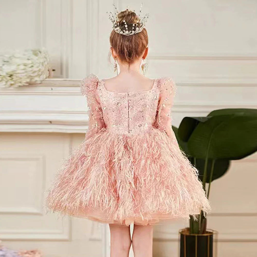 Luxury Pink Arabic Girl Dress Sequined Baby Kids Princess J161