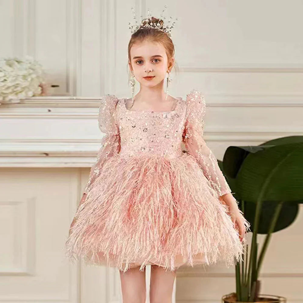 Luxury Pink Arabic Girl Dress Sequined Baby Kids Princess J161