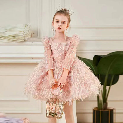 Luxury Pink Arabic Girl Dress Sequined Baby Kids Princess J161
