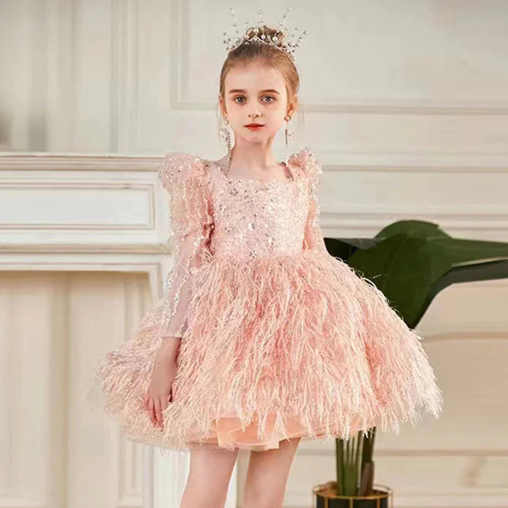 Luxury Pink Arabic Girl Dress Sequined Baby Kids Princess J161