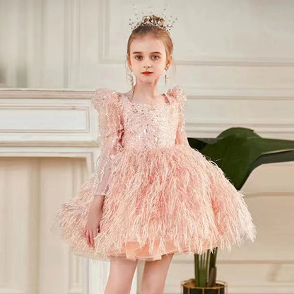 Luxury Pink Arabic Girl Dress Sequined Baby Kids Princess J161