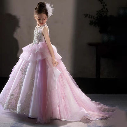 Luxury Pink Beading Princess Birthday Girl Dress J125