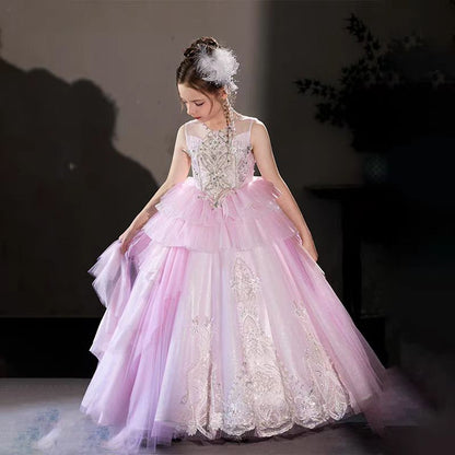 Luxury Pink Beading Princess Birthday Girl Dress J125