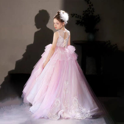 Luxury Pink Beading Princess Birthday Girl Dress J125