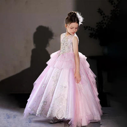 Luxury Pink Beading Princess Birthday Girl Dress J125