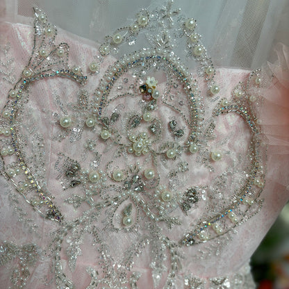 Luxury Pink Dubai Girl Dress Beaded Arabric Ball Gown J267