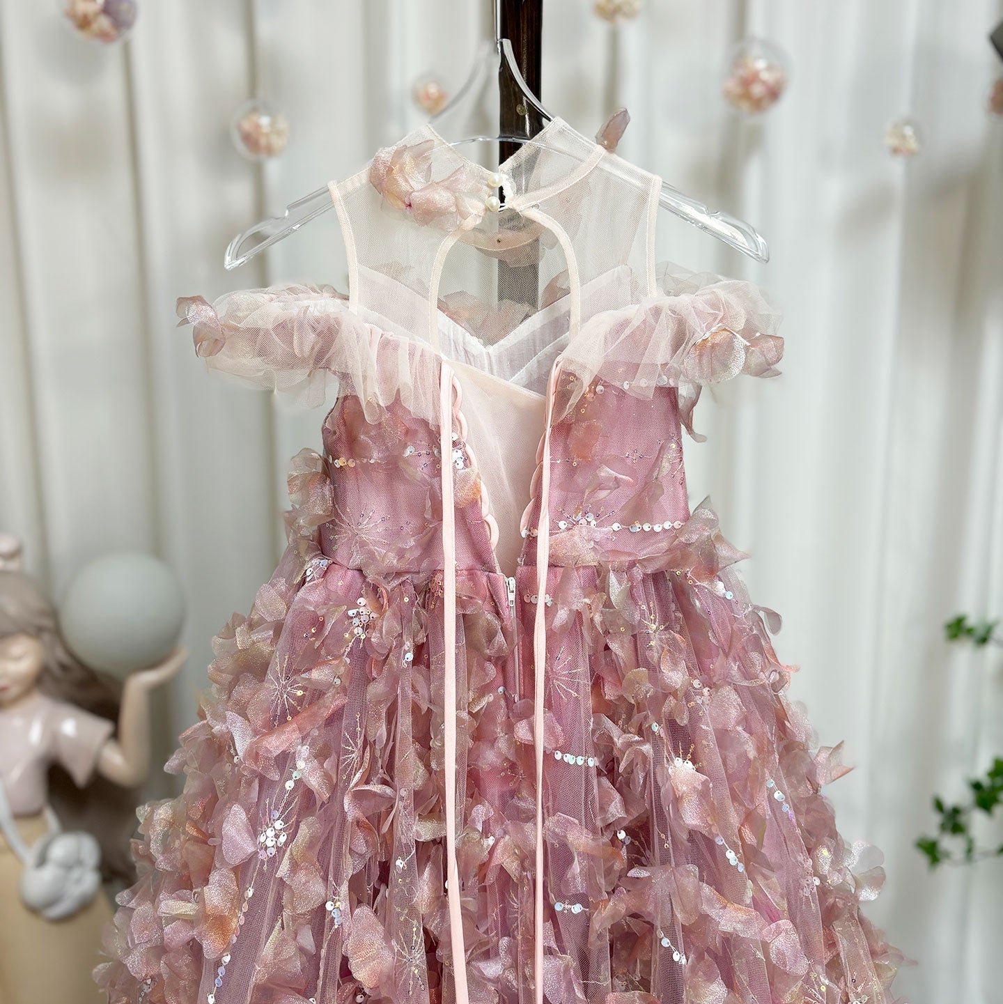 Luxury Pink Girl Dress with Flowers Kids Princess J094