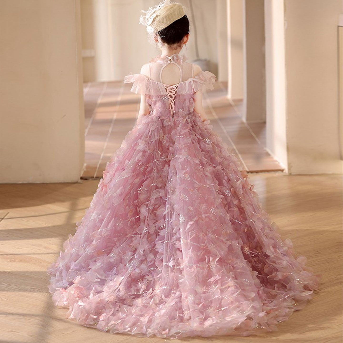 Luxury Pink Girl Dress with Flowers Kids Princess J094