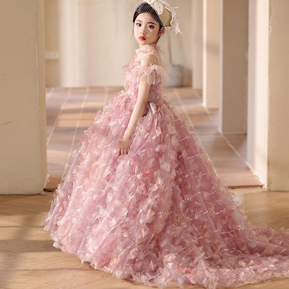 Luxury Pink Girl Dress with Flowers Kids Princess J094