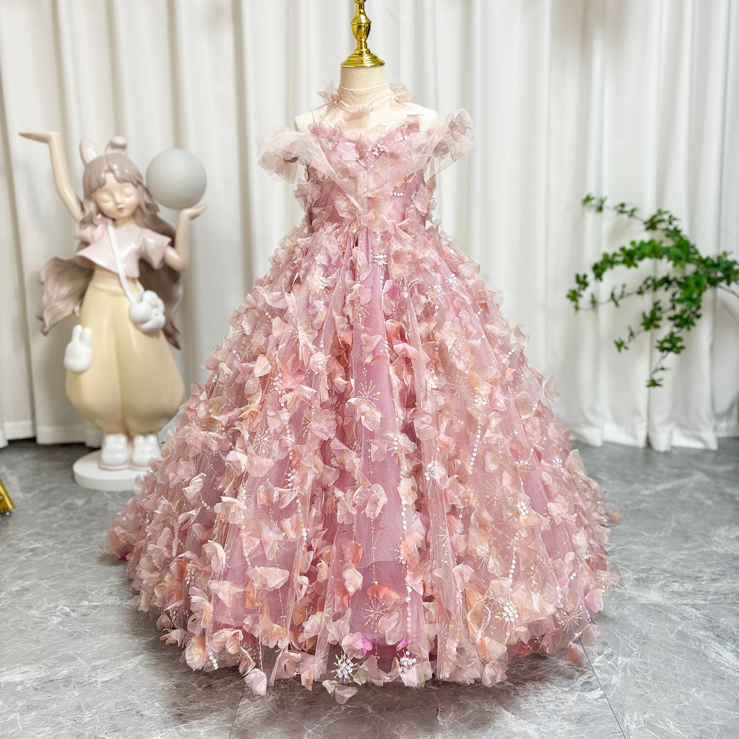 Luxury Pink Girl Dress with Flowers Kids Princess J094