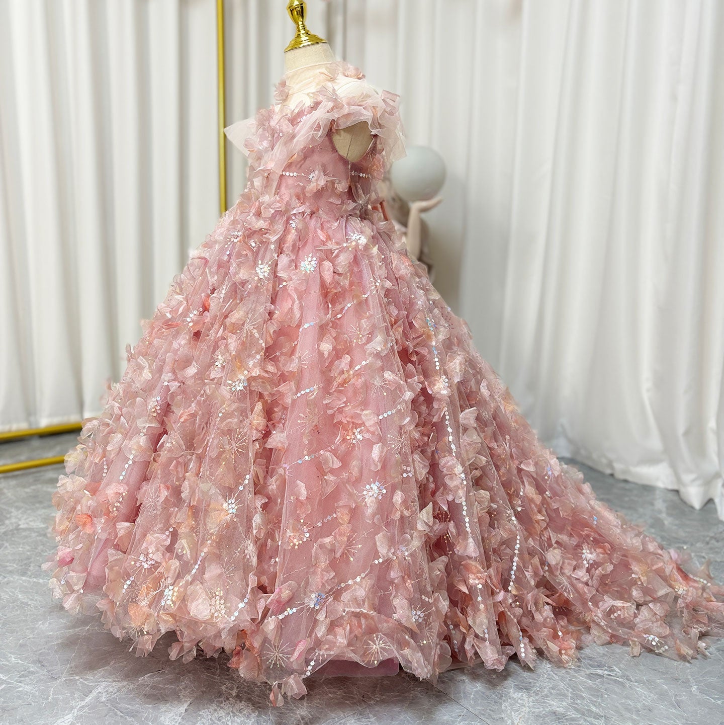 Luxury Pink Girl Dress with Flowers Kids Princess J094