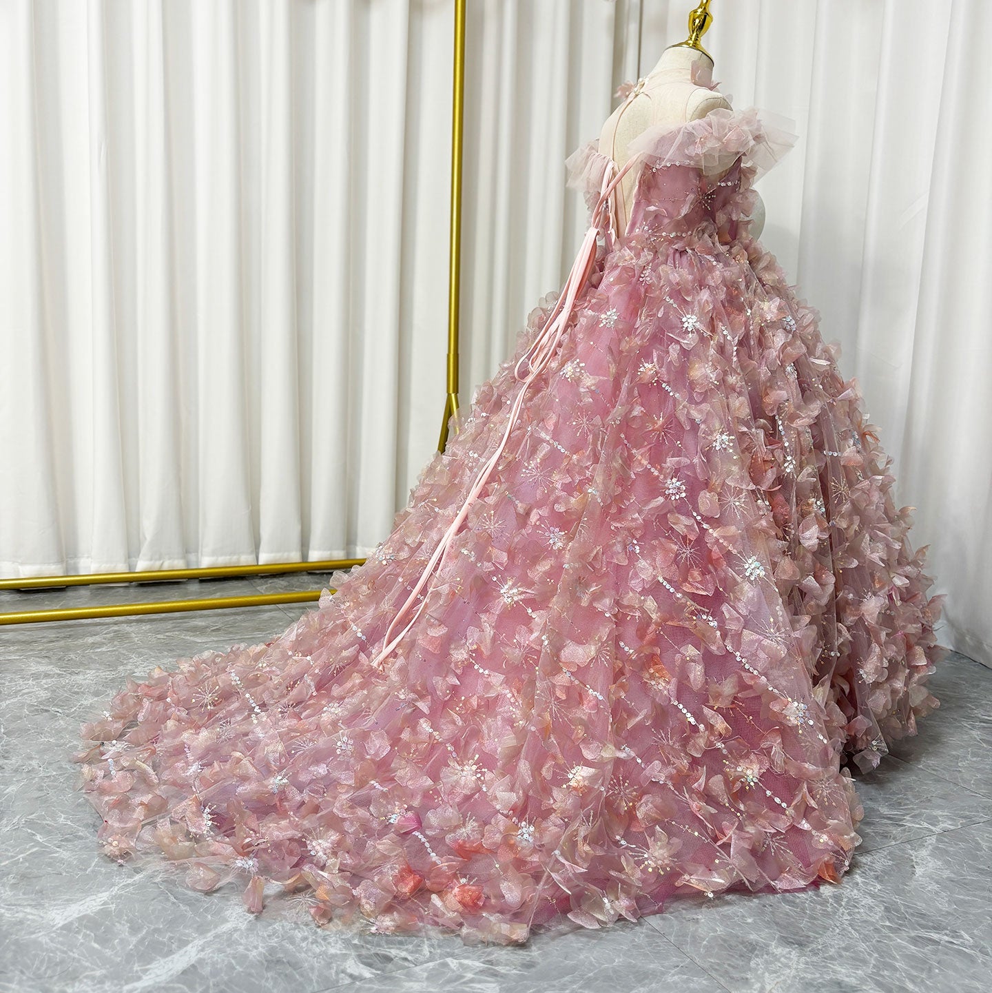 Luxury Pink Girl Dress with Flowers Kids Princess J094