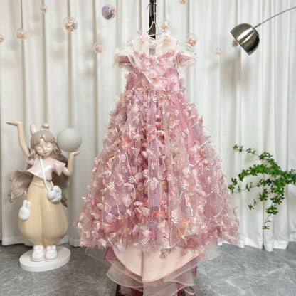 Luxury Pink Girl Dress with Flowers Kids Princess J094