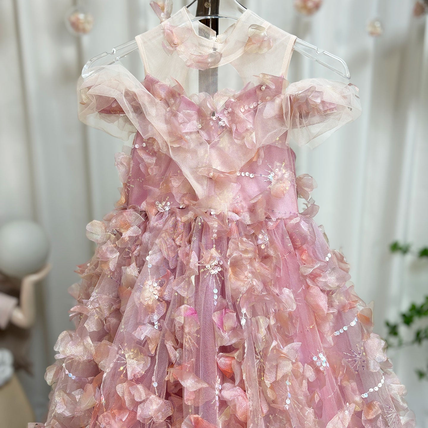 Luxury Pink Girl Dress with Flowers Kids Princess J094