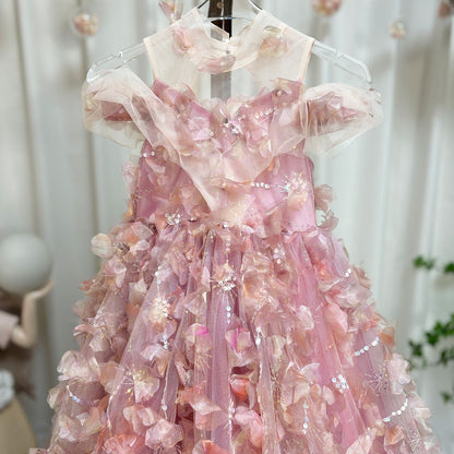Luxury Pink Girl Dress with Flowers Kids Princess J094