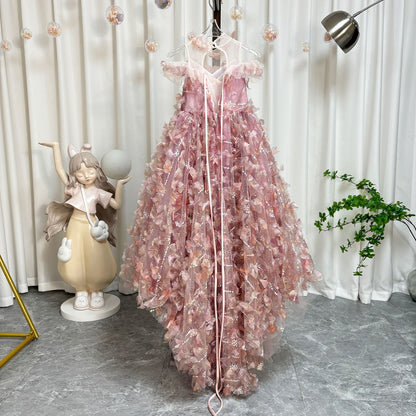 Luxury Pink Girl Dress with Flowers Kids Princess J094