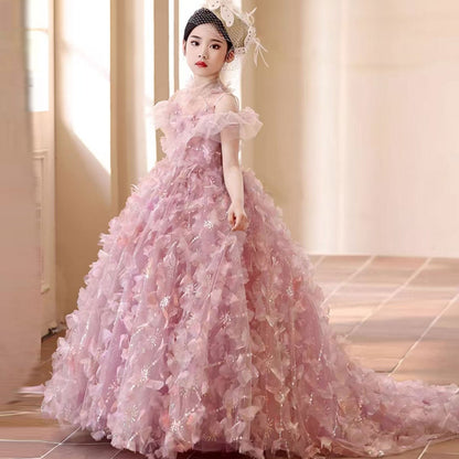 Luxury Pink Girl Dress with Flowers Kids Princess J094