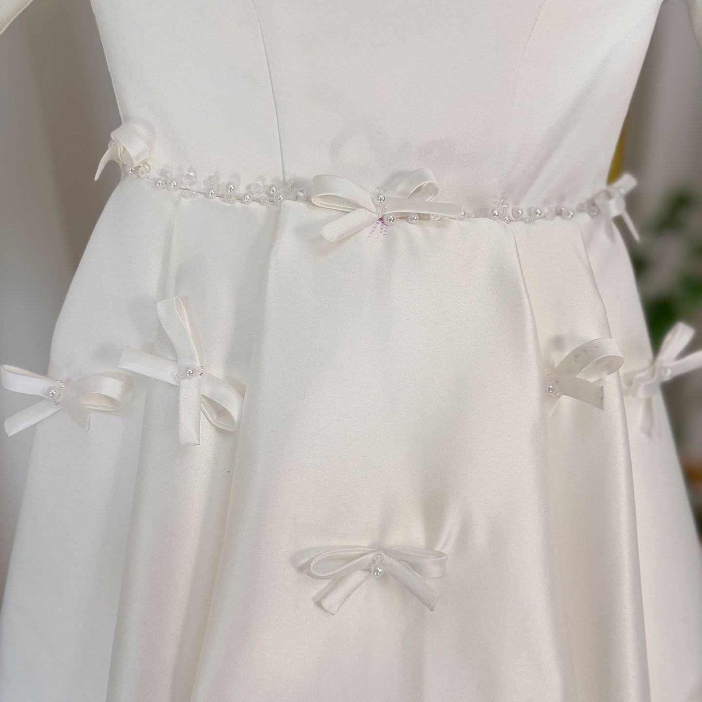 Luxury Pink Satin Girl Dresses Square Collar Long Sleeve J137