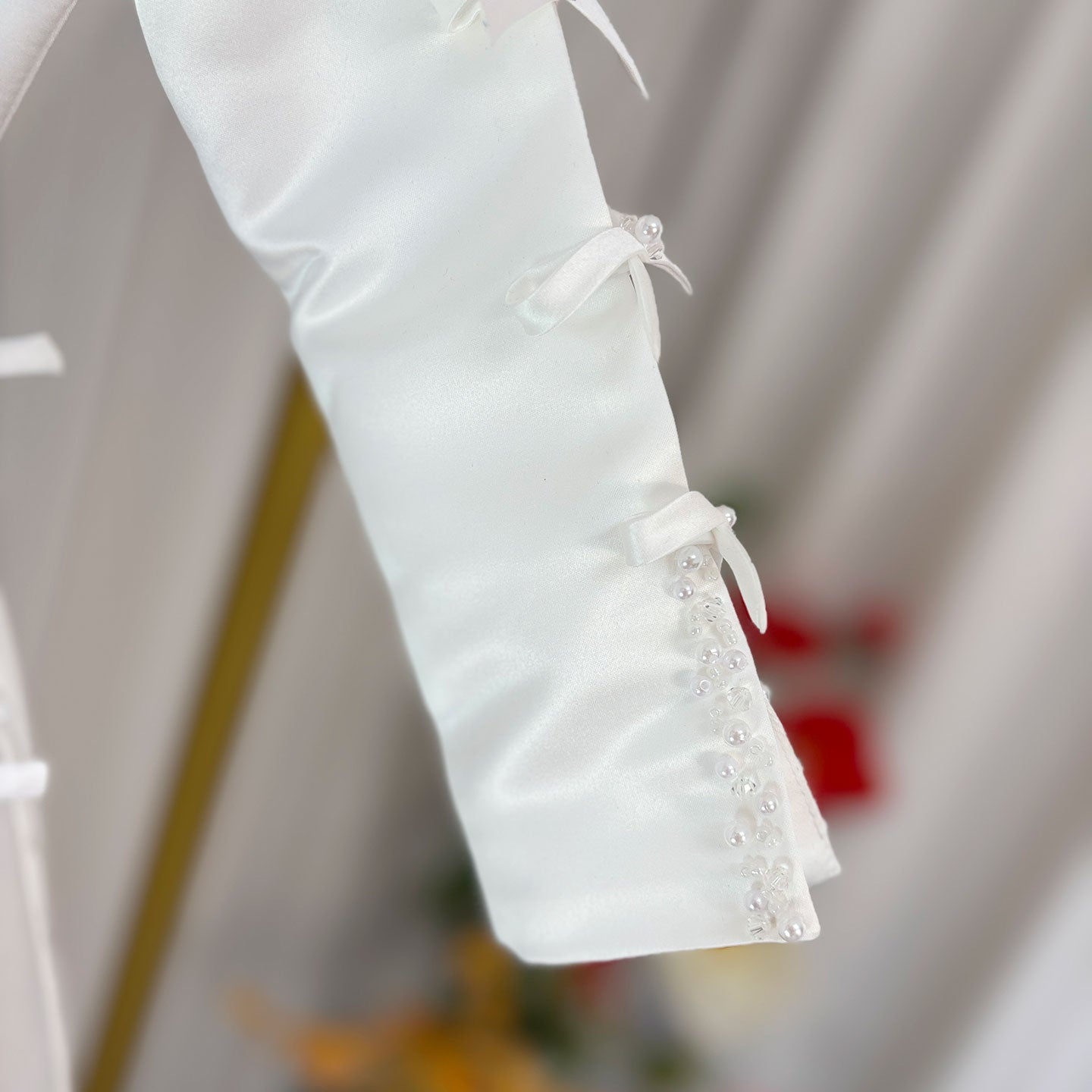 Luxury Pink Satin Girl Dresses Square Collar Long Sleeve J137