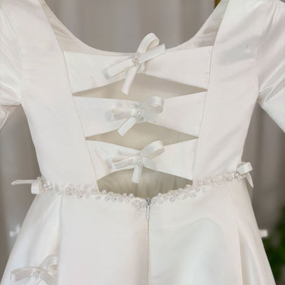 Luxury Pink Satin Girl Dresses Square Collar Long Sleeve J137