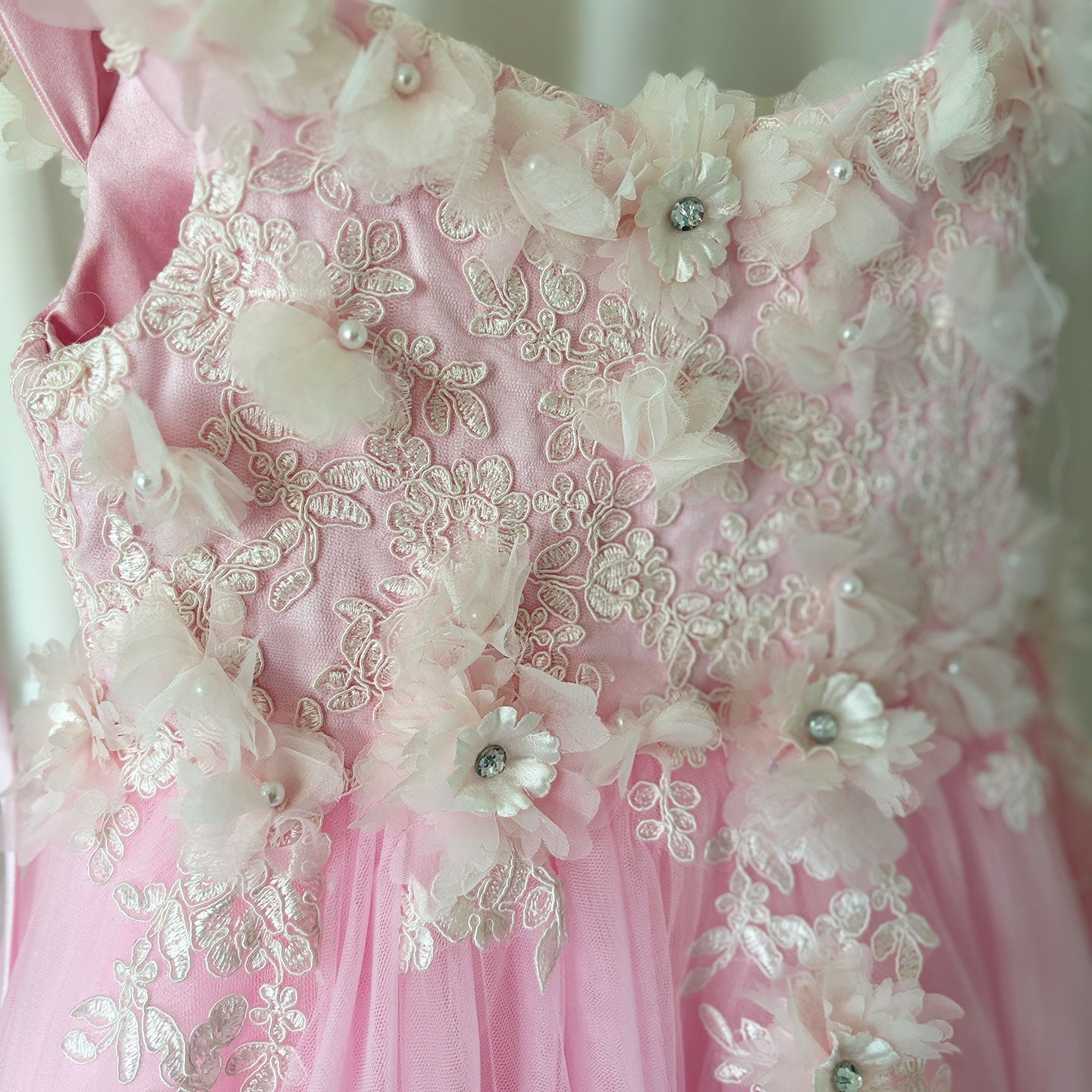 Luxury Pink Tulle Lace Girl Dress Sweep Train Ball Gown J178