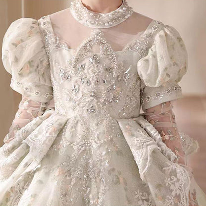 Luxury Sage Green Birthday Girl Dress with Sleeve J314