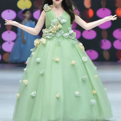 Luxury Sage Green Girl Dresses with Flowers Princess Gown J059