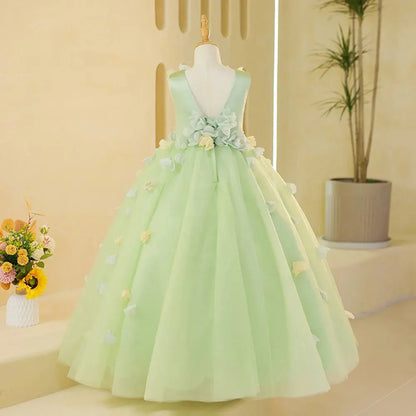 Luxury Sage Green Girl Dresses with Flowers Princess Gown J059