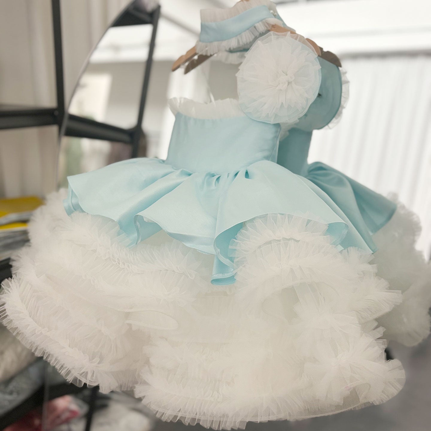 Luxury Sky Blue Arabric Girl Dress with Headgear Kids Princess J194