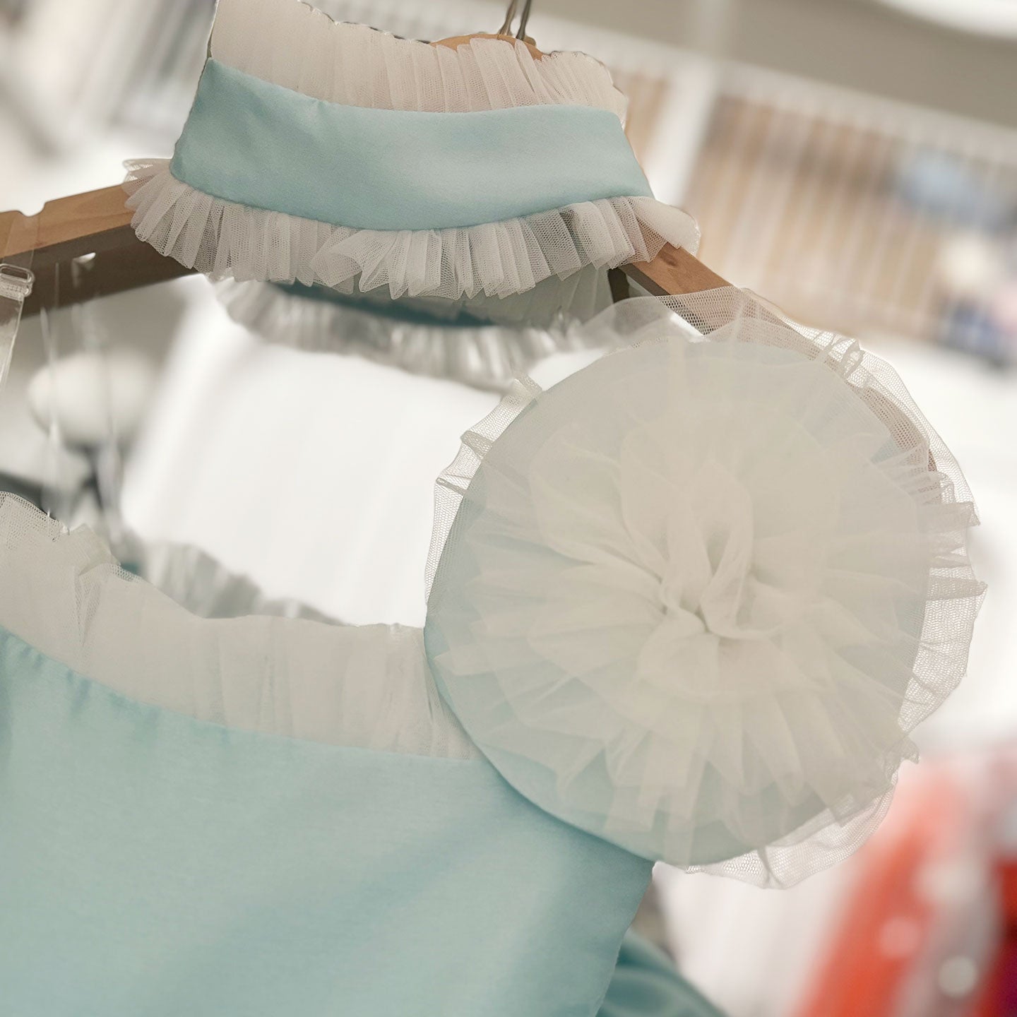 Luxury Sky Blue Arabric Girl Dress with Headgear Kids Princess J194