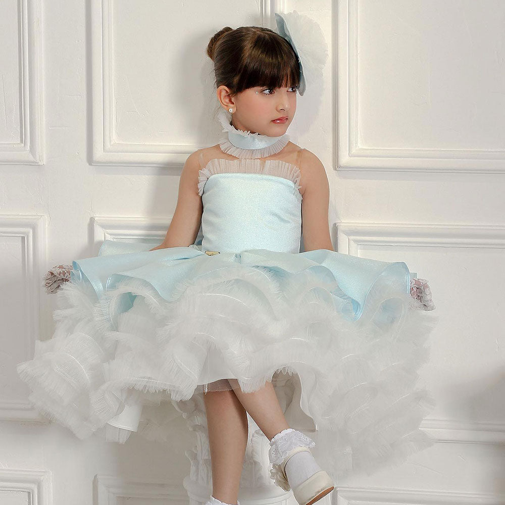 Luxury Sky Blue Arabric Girl Dress with Headgear Kids Princess J194