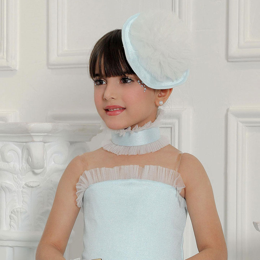 Luxury Sky Blue Arabric Girl Dress with Headgear Kids Princess J194