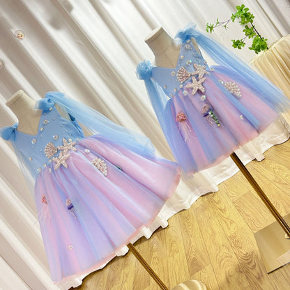 Luxury Sky Blue Baby Flower Girl Dresses Beaded Arab Pearls J072