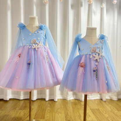 Luxury Sky Blue Baby Flower Girl Dresses Beaded Arab Pearls J072