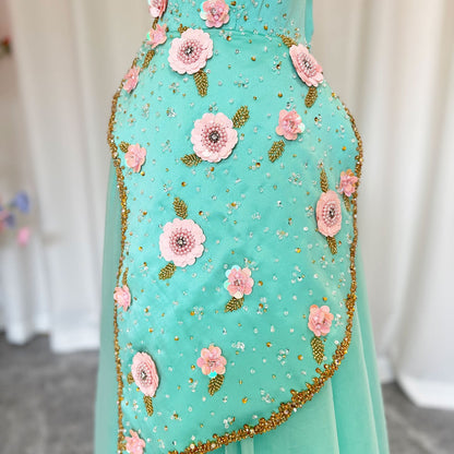 Luxury Turquoise Girl Dress Beadeds Arabic Nika Princess Kids J143