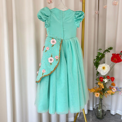 Luxury Turquoise Girl Dress Beadeds Arabic Nika Princess Kids J143